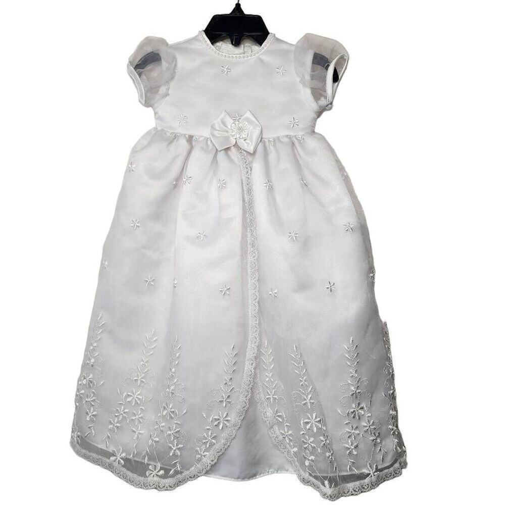 Infant Baby Girl Formal Dress, Embroidery & Beads Baptism Christening Gown, 6-9m